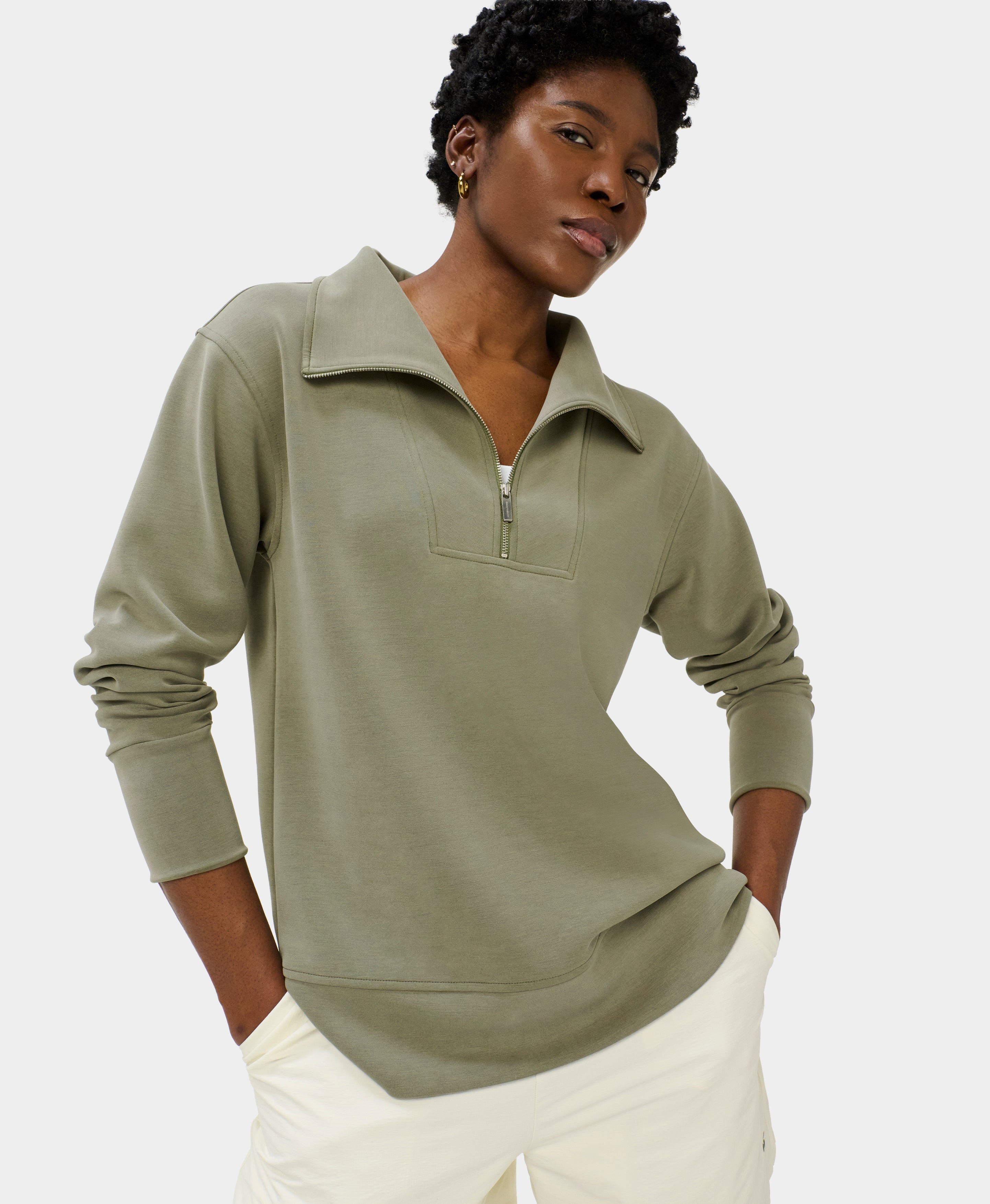 Sand Wash Half Zip Longline Sweatshirt
