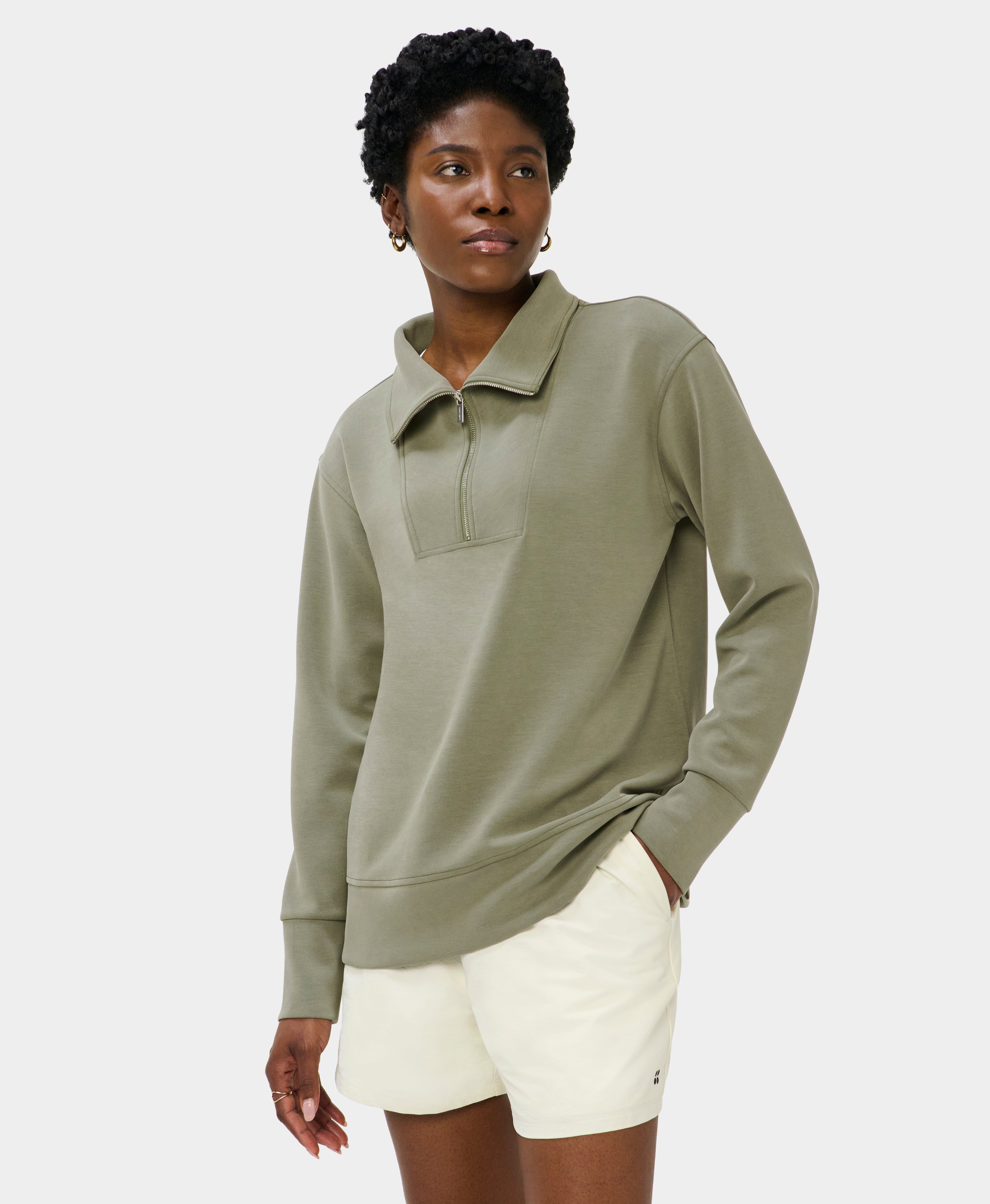 Sand Wash Half Zip Longline Sweatshirt