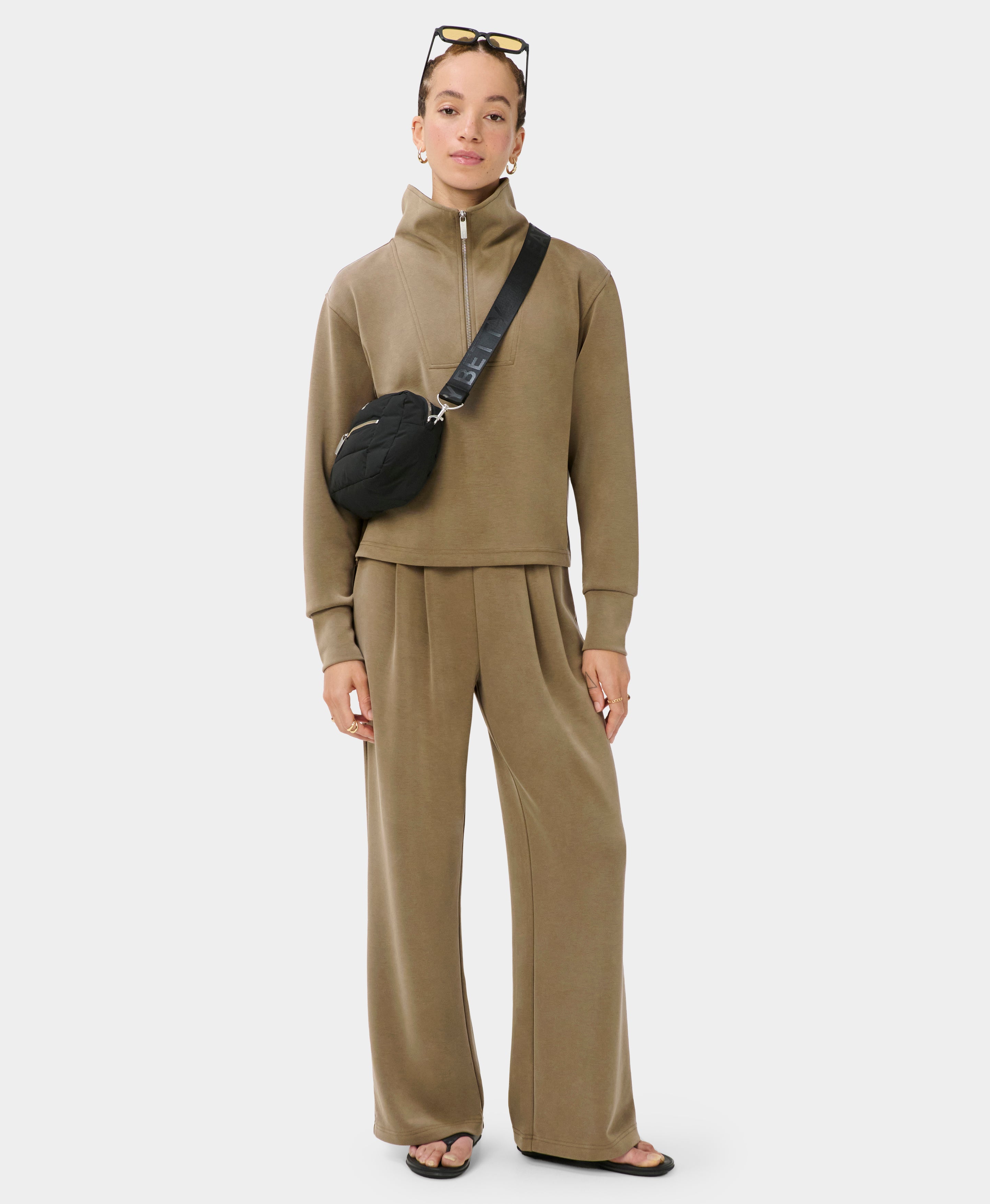 Sand Wash Half Zip Crop Sweatshirt